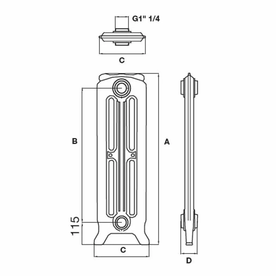 Dizajnoni Radiatorin 5 Elemente të Qetë në Gize nga Toka deri në 1062 W - Barok Viadurini