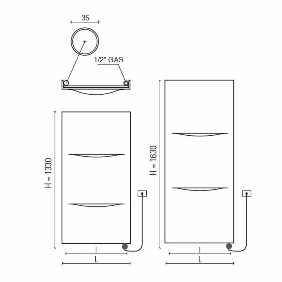 Radiatori vertikal elektrik në modelin modern të çelikut deri në 1000 W - Prerje Viadurini