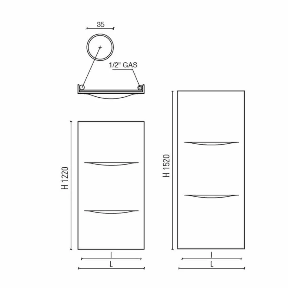 Radiatori vertikal hidraulik me dizajn modern çeliku deri në 850 W - Prerje Viadurini