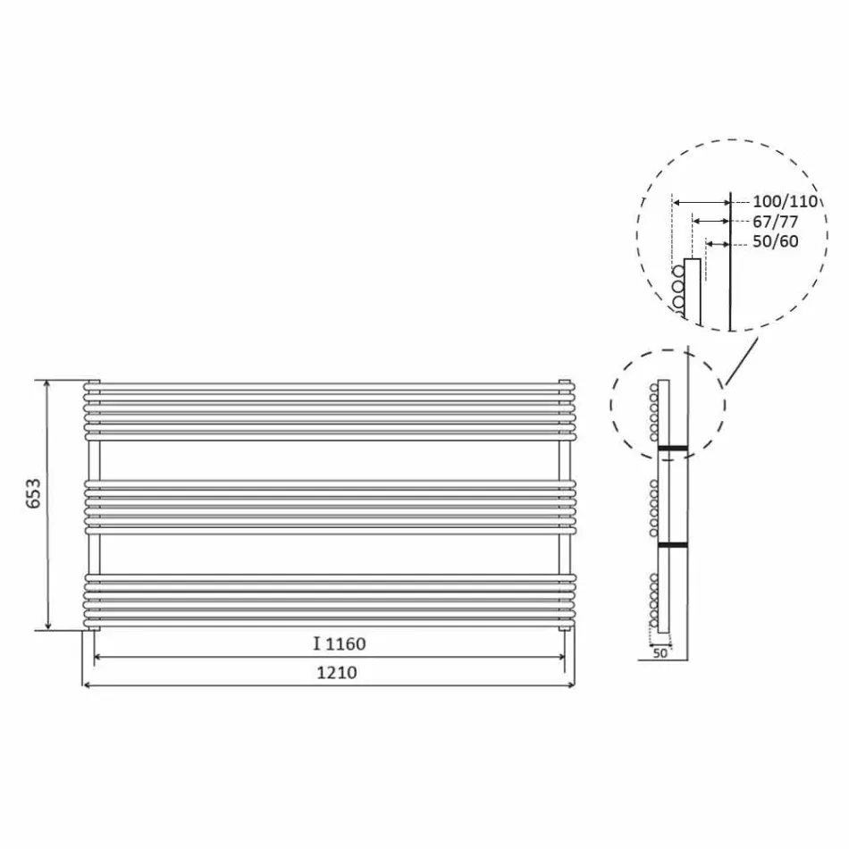 Ngrohës për Horizontal Radiator për Peshqir në Projektim Çeliku 750 W - Nibbio Viadurini