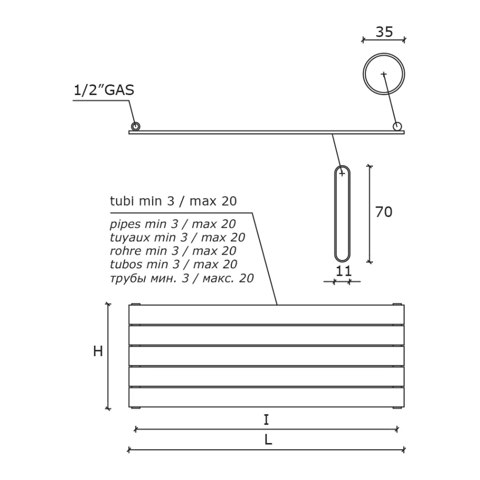 Radiator i vetëm hidraulik në çelik me karbon të zi Prodhuar në Itali - Ciro Viadurini