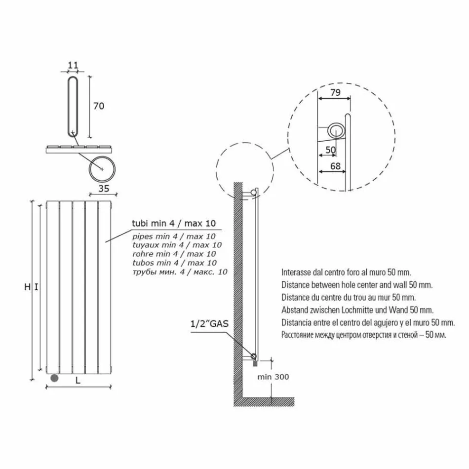 Dizajn vertikal i murit radiator me dizajn elektrik 1000 W - Picchio Viadurini