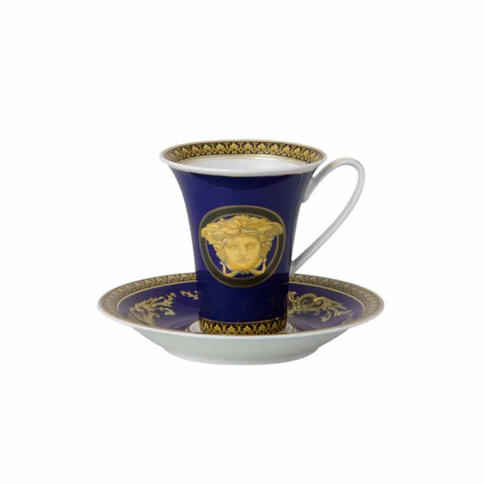 Filxhan kafeje Rosenthal Versace Medusa Blue Tall me dizajn porcelani Viadurini