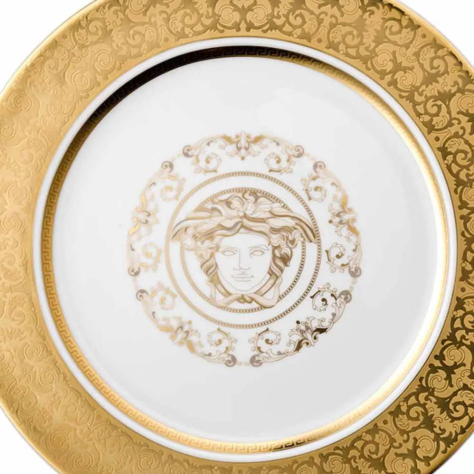 Mbajtëse pjate Rosenthal Versace Medusa Gala Gold porcelani 30cm Viadurini
