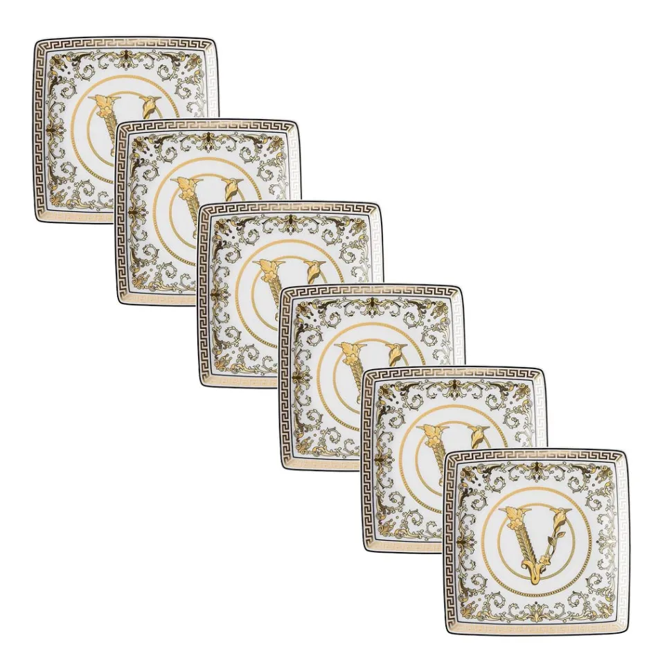 Rosenthal Versace Virtus Gala 6 Kupa të sheshta katrore 15x15 cm në porcelan - barok Viadurini