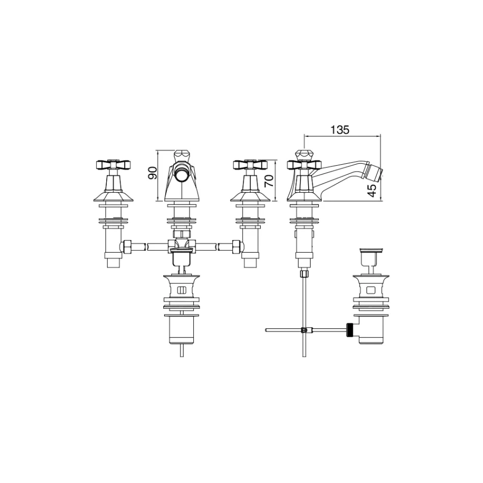 Tap bidet me 3 vrima në stilin e cilësisë së mirë tunxh Prodhuar në Itali - Silvana Viadurini