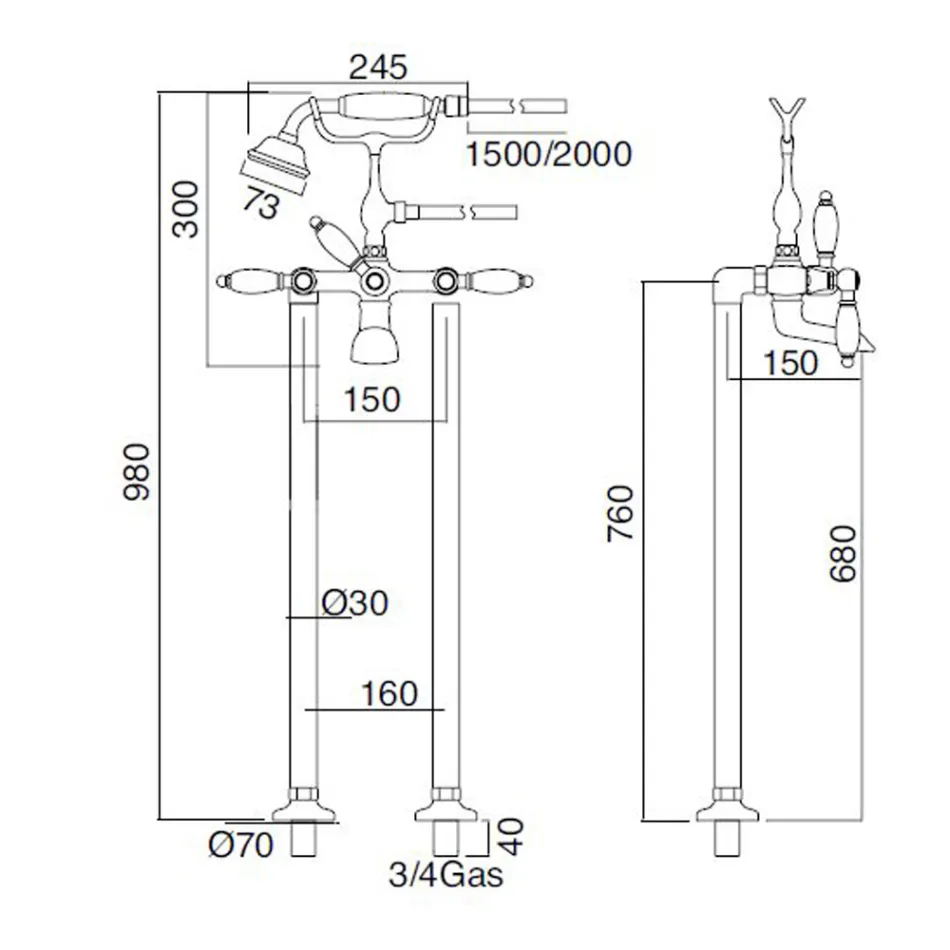 Rubineti i vaskës në dysheme me dush dore prej tunxhi Prodhuar në Itali - Noriana Viadurini