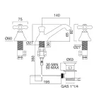 Rubineti i lavamanit të banjës me 3 vrima në tunxh me kullues të stilit klasik - Ercolina Viadurini
