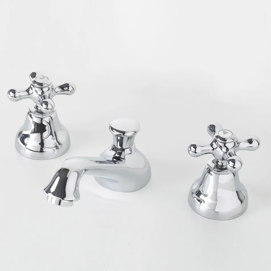 Rubineti i lavamanit të banjës me 3 vrima në tunxh me kullues të stilit klasik - Ercolina Viadurini