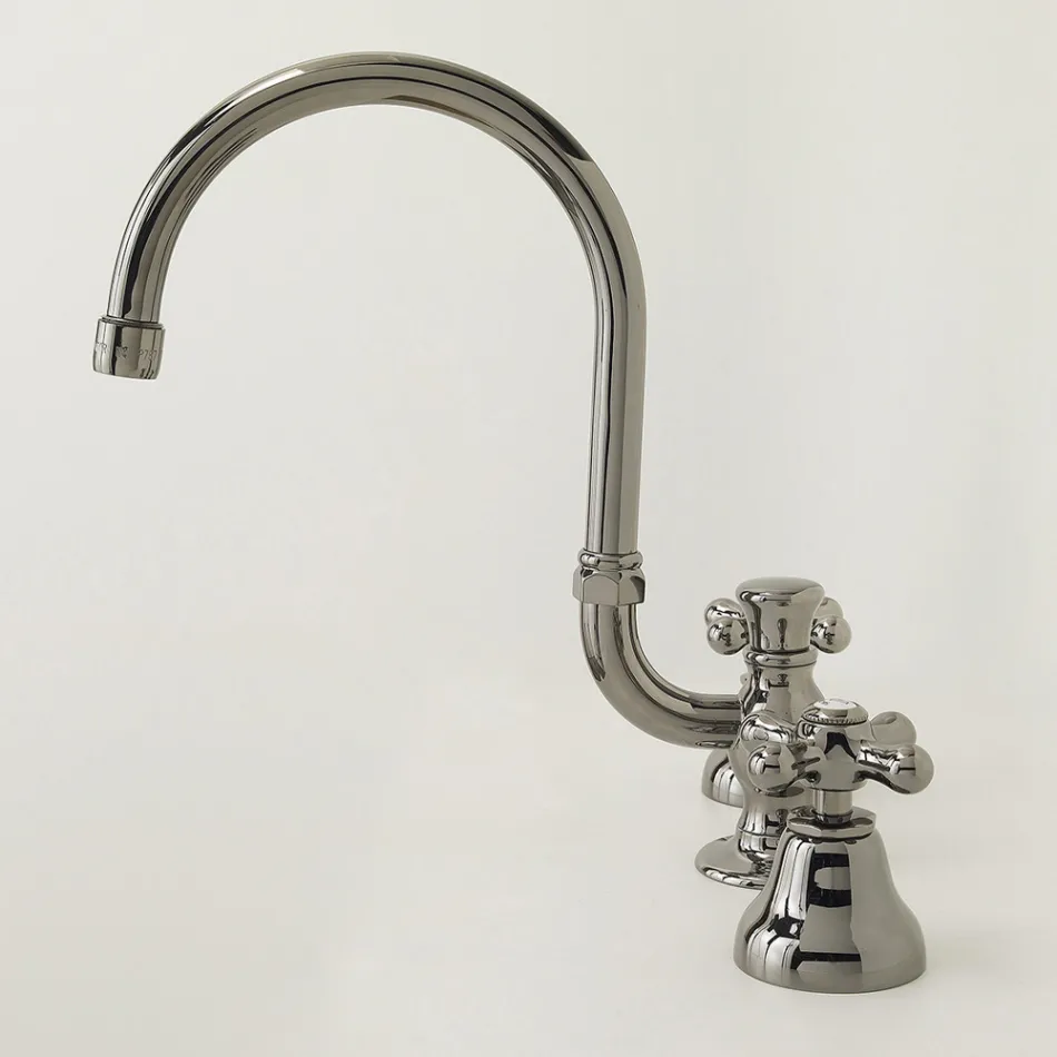 Rubineti i lavamanit të banjës me 3 vrima në tunxh me grykë të lartë dhe kullues - Ercolina Viadurini