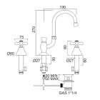 Rubineti i lavamanit të banjës me 3 vrima në tunxh me grykë të lartë dhe kullues - Ercolina Viadurini