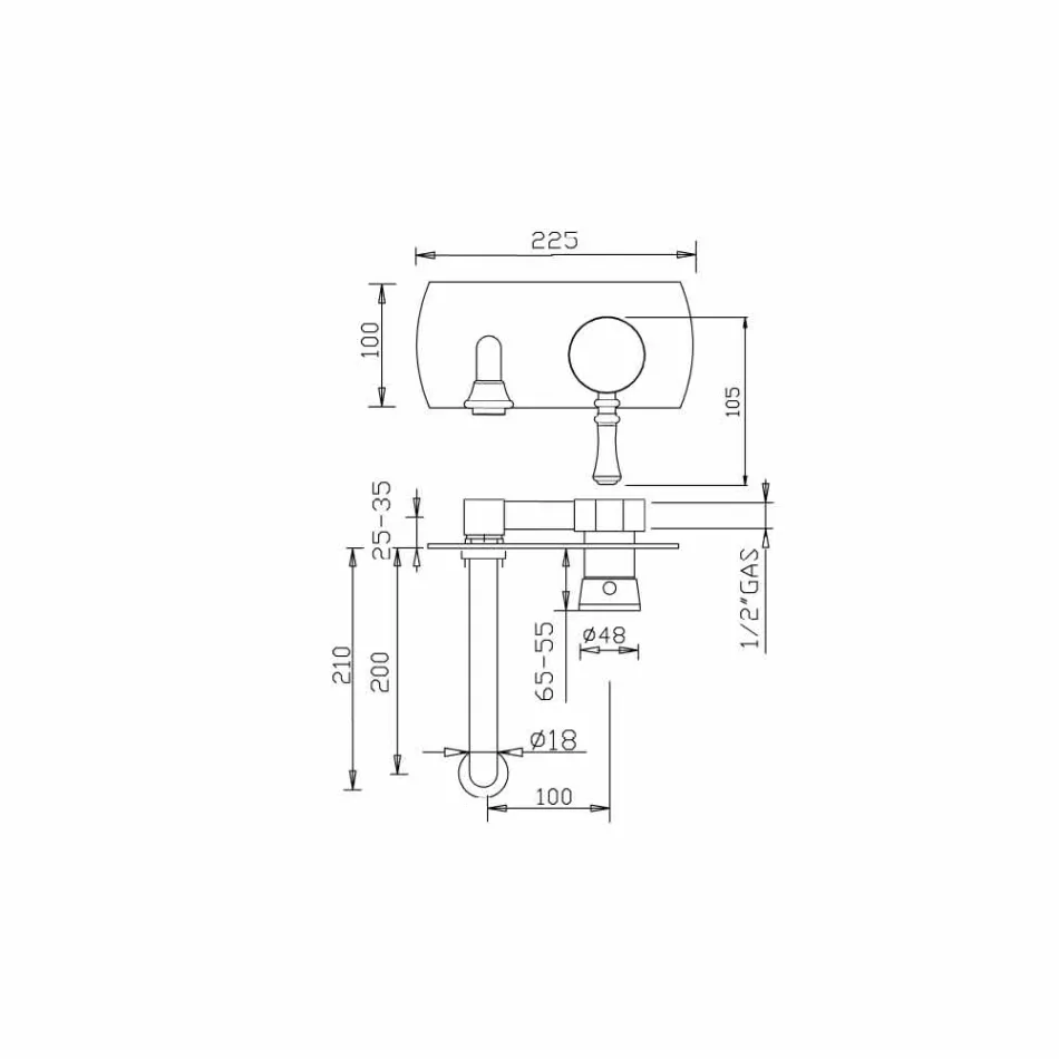 Prodhuar në Itali Trokitje e përzierësit me mur me një pllakë të vetme - Neno Viadurini