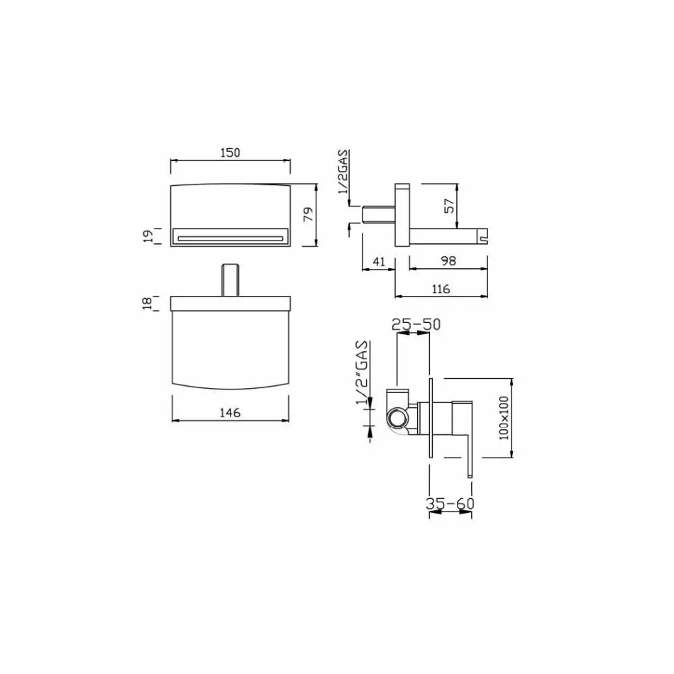 Rubineti i mikserit i montuar në mur me grykë ujëvare Prodhuar në Itali - Sika Viadurini
