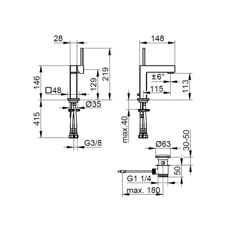 Rubineti i përzierjes së legenit me një levë tunxhi me dizajn katror - Erik Viadurini