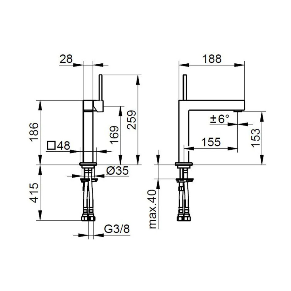 Rubineti i përzierjes së legenit me një levë tunxhi me dizajn katror - Erik Viadurini