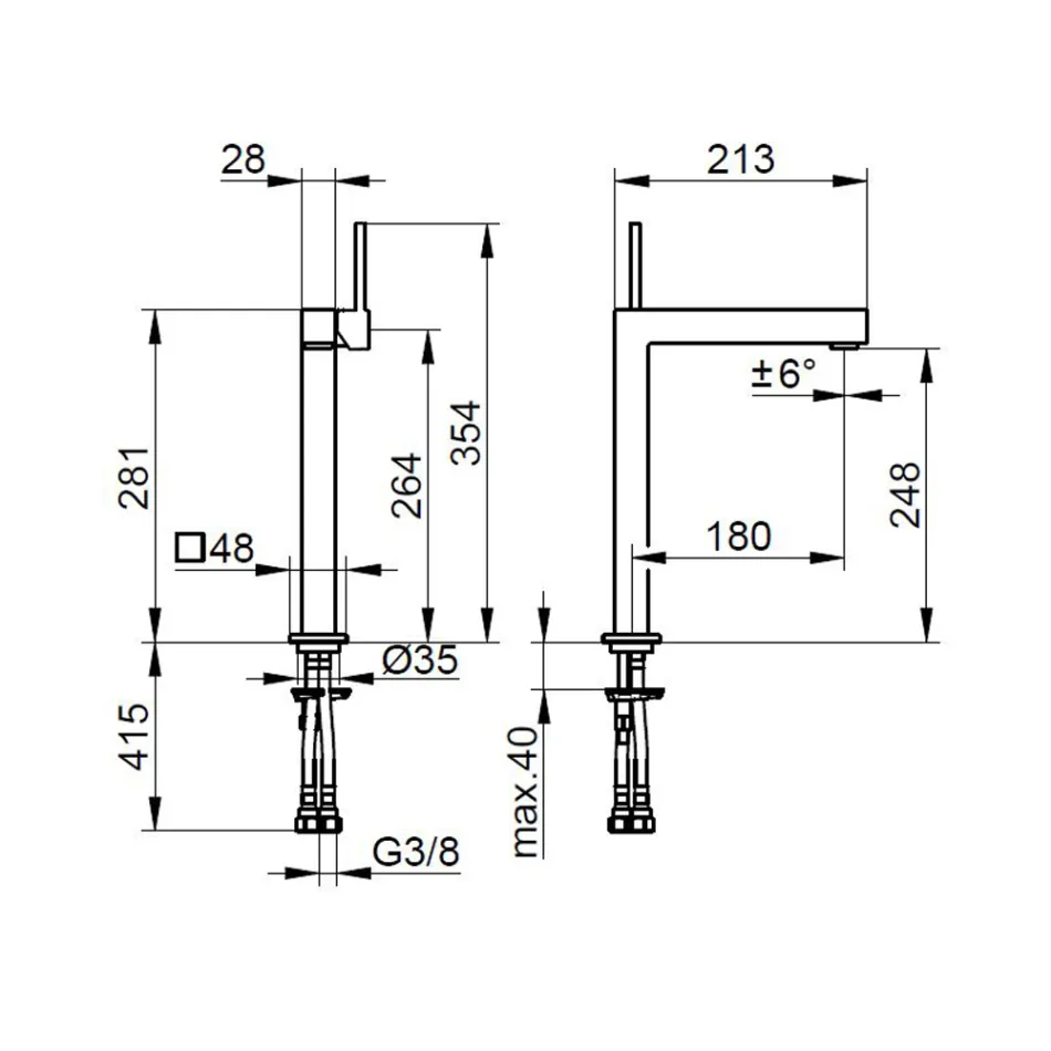 Rubineti i përzierjes së legenit me një levë tunxhi me dizajn katror - Erik Viadurini