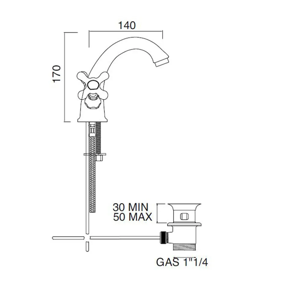 Rubineti i lavamanit të banjës me një vrimë në tunxh me kullues të stilit klasik - Ercolina Viadurini
