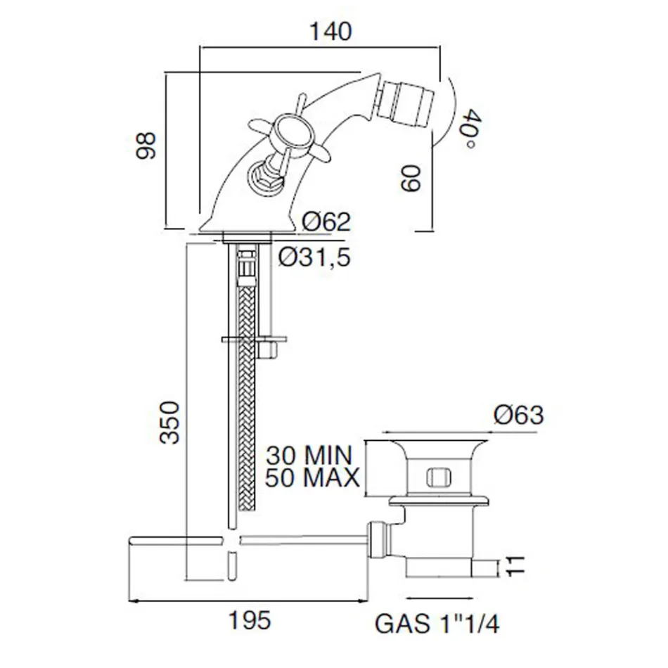 Prekja klasike e bidetit me një vrimë me doreza tunxhi dhe fluture - Miriano Viadurini