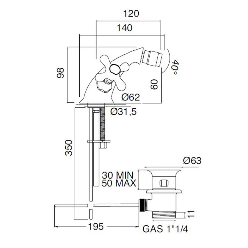 Rubineti i bidetit prej tunxhi me një vrimë me mbeturina të stilit klasik - Ercolina Viadurini