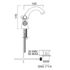 Rubineti klasik i lavamanit me një vrimë në tunxh dhe doreza fluture - Miriano Viadurini