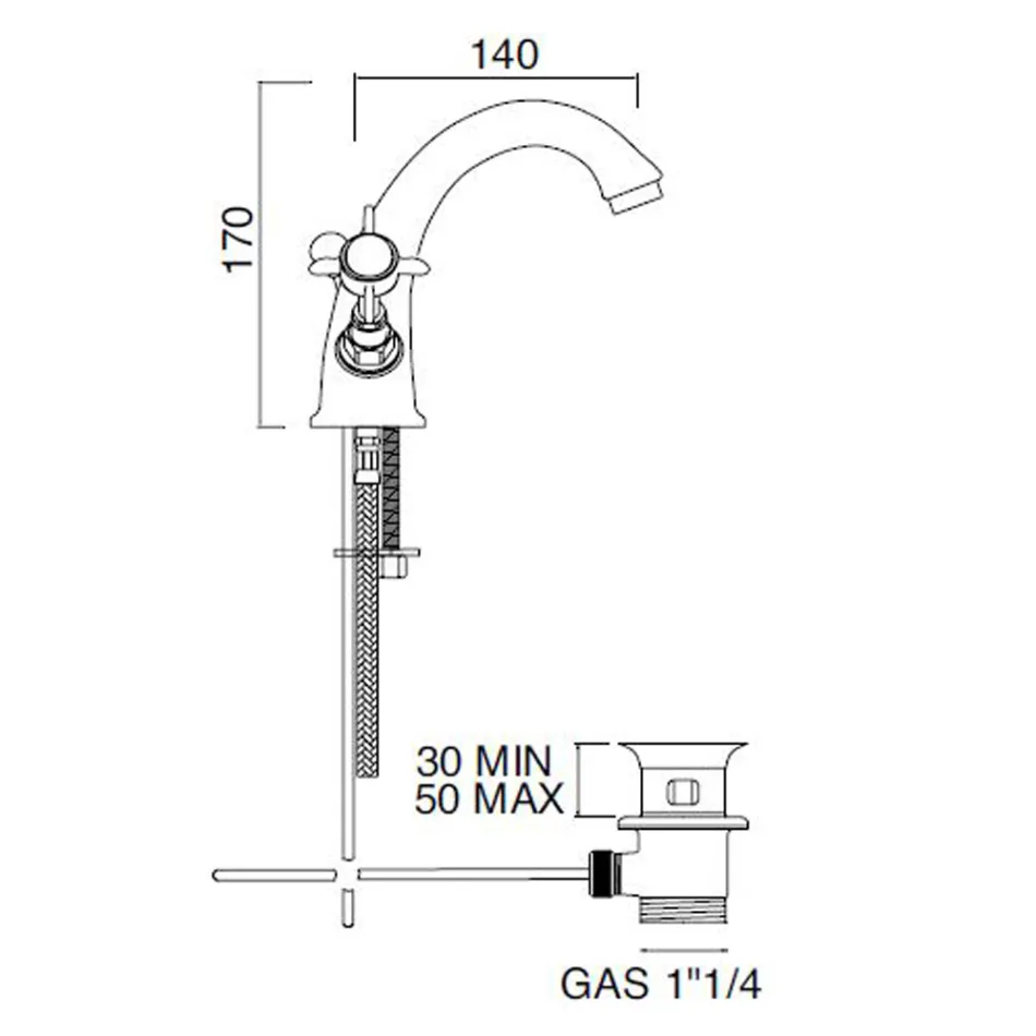 Rubineti klasik i lavamanit me një vrimë në tunxh dhe doreza fluture - Miriano Viadurini