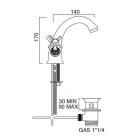 Rubineti i lavamanit tunxh me një vrimë me doreza klasike fluturash - Fioretta Viadurini