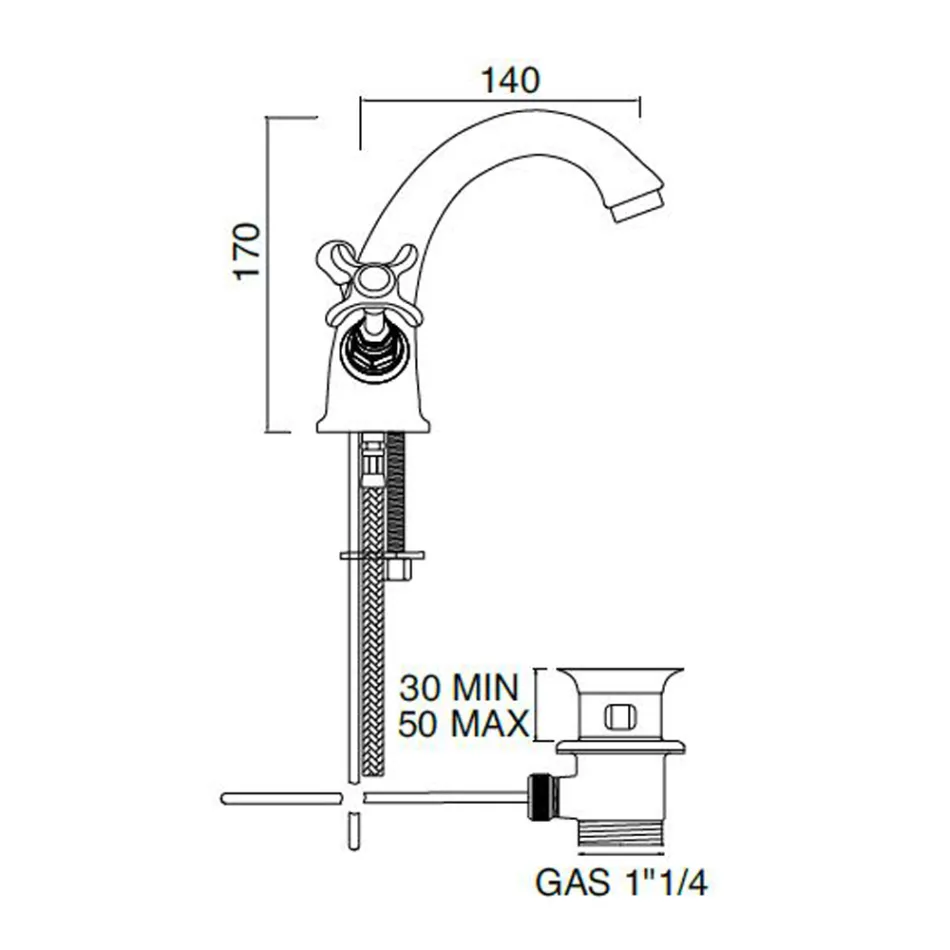 Rubineti i lavamanit tunxh me një vrimë me doreza klasike fluturash - Fioretta Viadurini