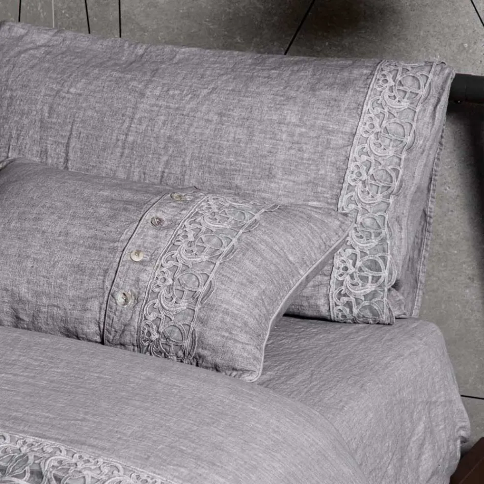 Çanta ruajtëse me mbulesë prej liri me dantella dhe kopsa Sinergia - Energis Viadurini