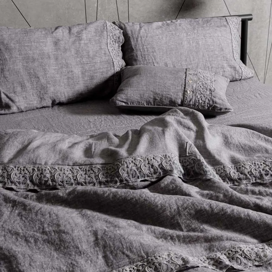 Çanta ruajtëse me mbulesë prej liri me dantella dhe kopsa Sinergia - Energis Viadurini