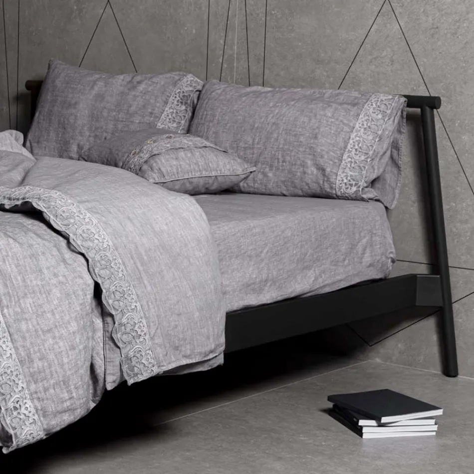 Çanta ruajtëse me mbulesë prej liri me dantella dhe kopsa Sinergia - Energis Viadurini