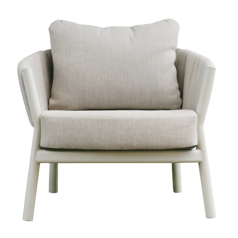 Dhoma dite e perbere nga 2 kolltuqe, 1 divan dhe 2 tavolina kafeje prej alumini - Fusion Viadurini