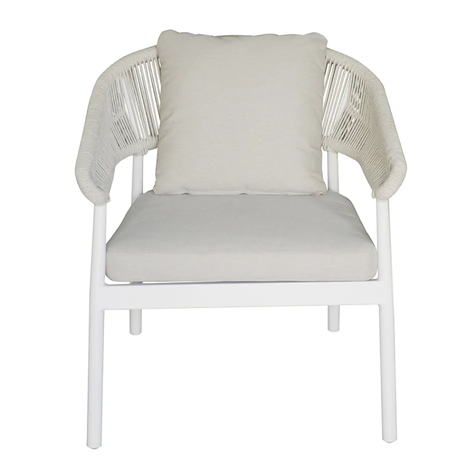 Dhomë ndenjeje në natyrë me jastëkë dhe krahë të rrumbullakosura - Zenith Viadurini