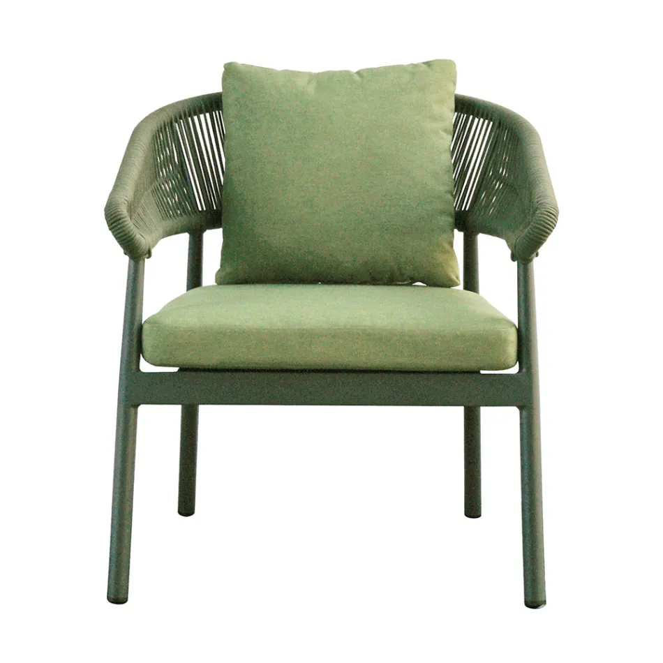 Dhomë ndenjeje në natyrë me jastëkë dhe krahë të rrumbullakosura - Zenith Viadurini