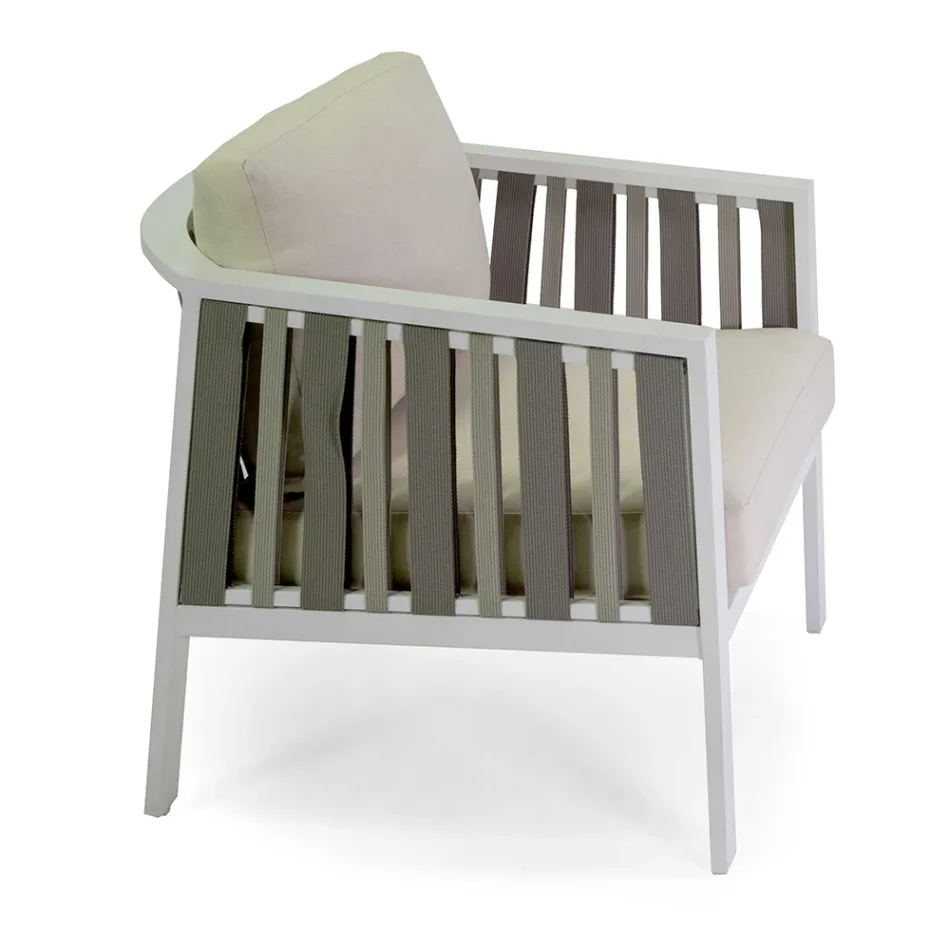 Sallon në natyrë me jastëkë të bardhë alumini dhe krem - Relaz Viadurini