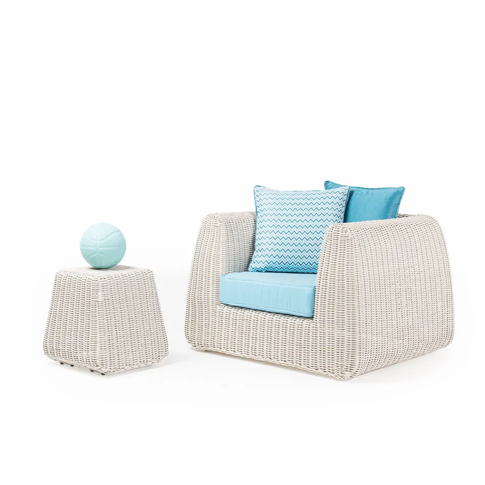 Sallë pritjeje në natyrë në Polyrattan dhe Blue Cushions - Charlie Viadurini