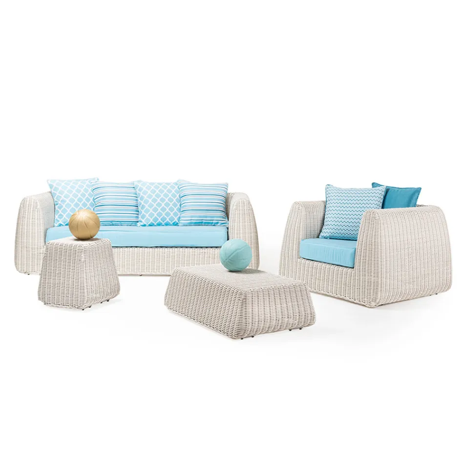 Sallë pritjeje në natyrë në Polyrattan dhe Blue Cushions - Charlie Viadurini