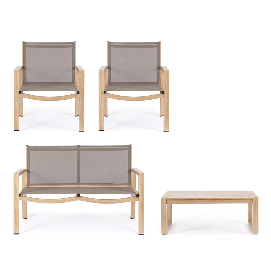 Kopsht sallon me 1 divan, 2 kolltuqe dhe 1 tavoline kafeje - Plan Viadurini