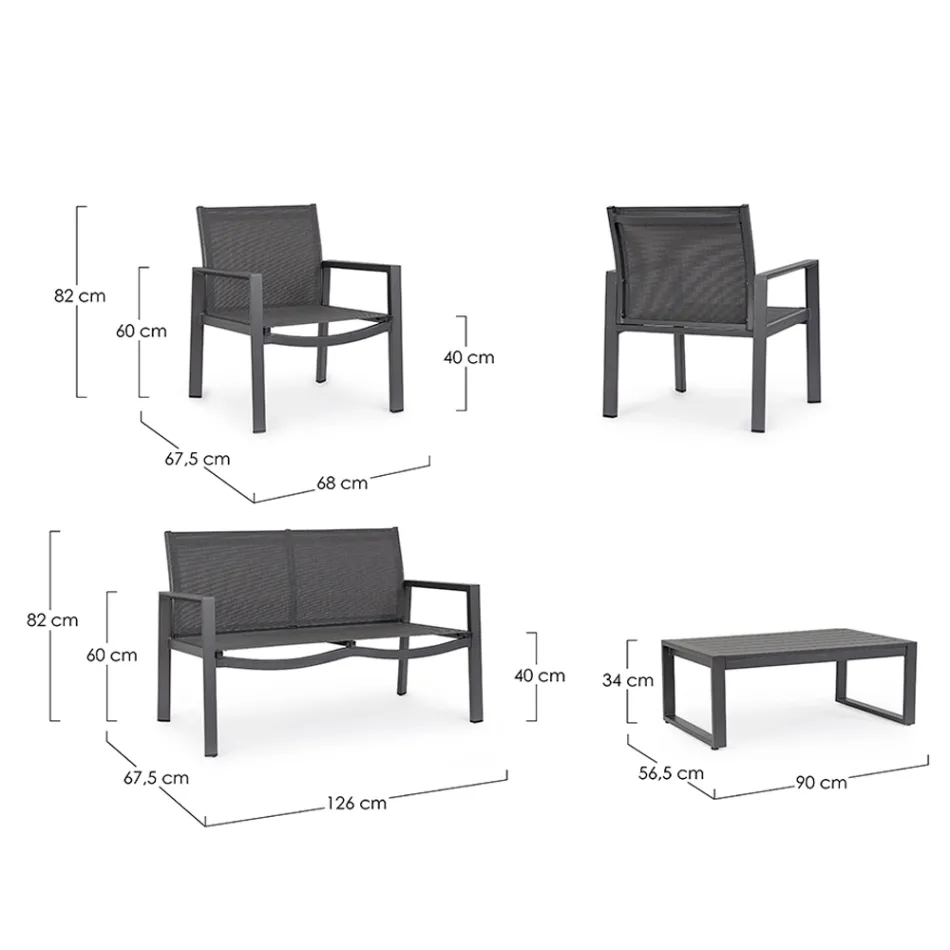 Kopsht sallon me 1 divan, 2 kolltuqe dhe 1 tavoline kafeje - Plan Viadurini