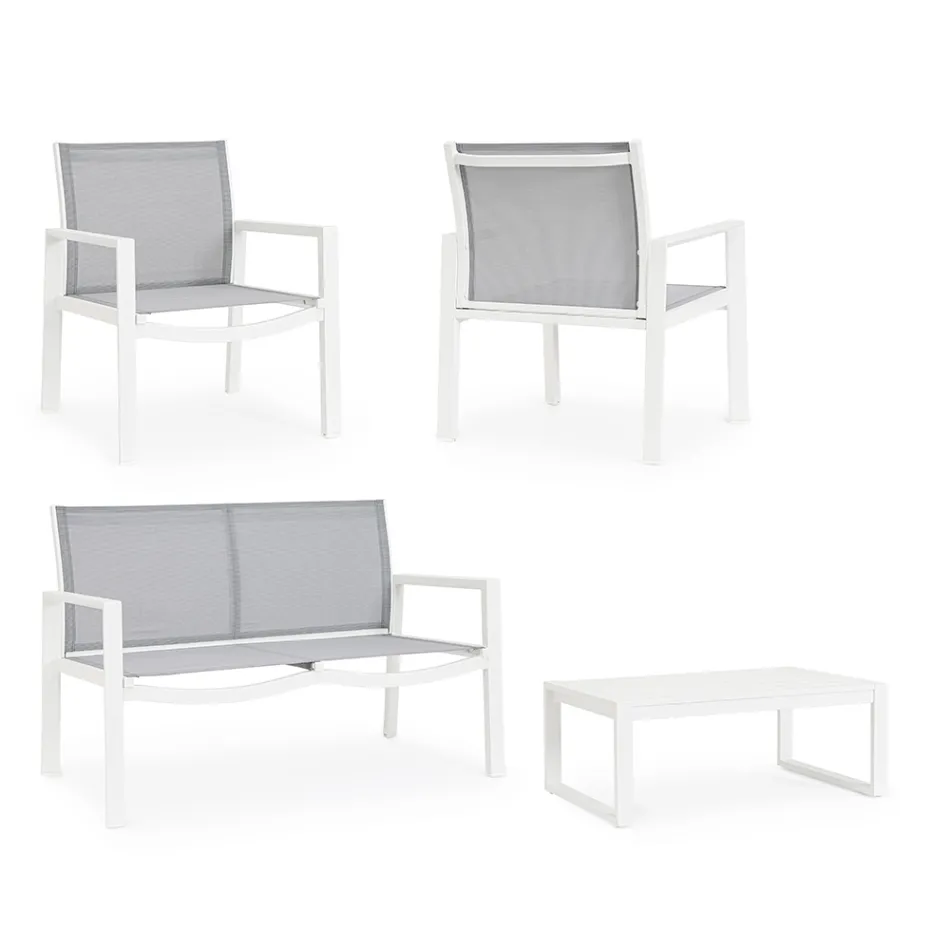 Kopsht sallon me 1 divan, 2 kolltuqe dhe 1 tavoline kafeje - Plan Viadurini