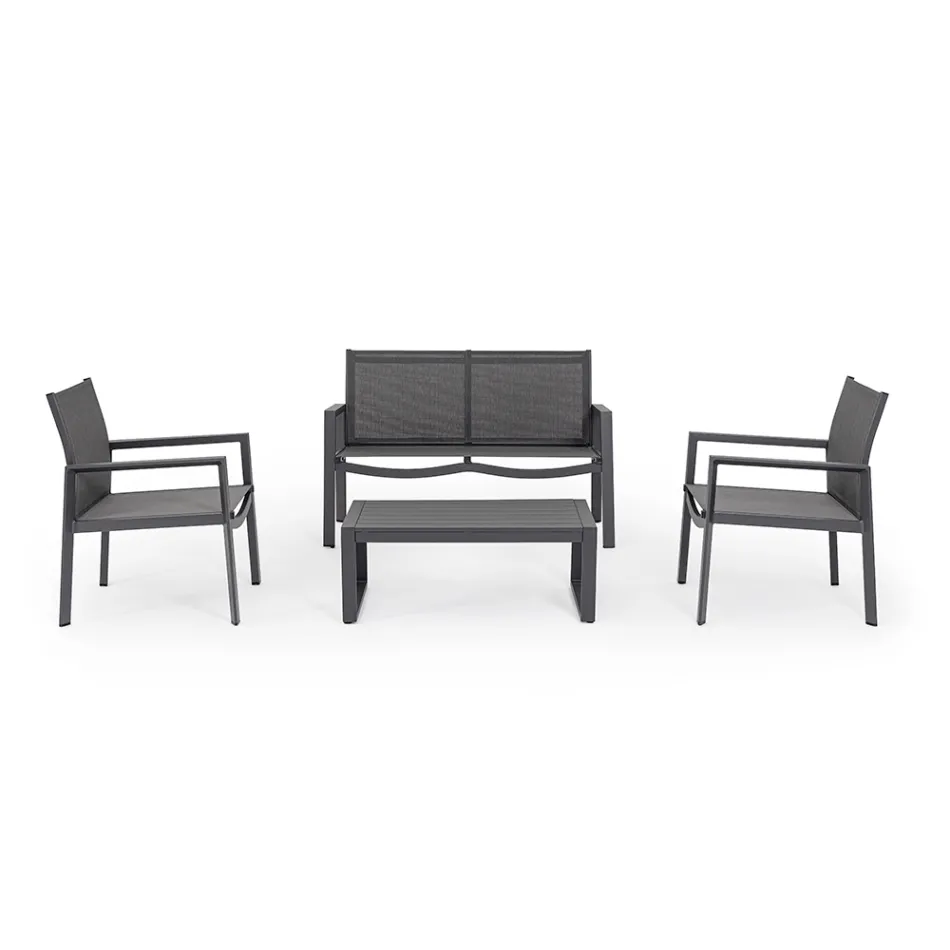 Kopsht sallon me 1 divan, 2 kolltuqe dhe 1 tavoline kafeje - Plan Viadurini