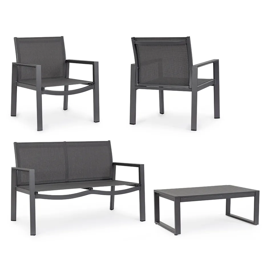 Kopsht sallon me 1 divan, 2 kolltuqe dhe 1 tavoline kafeje - Plan Viadurini