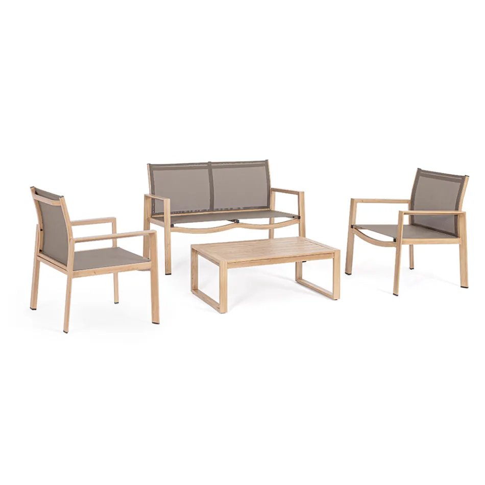 Kopsht sallon me 1 divan, 2 kolltuqe dhe 1 tavoline kafeje - Plan Viadurini