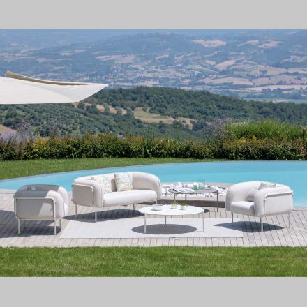 Sallon kopshti me 1 divan dhe 2 kolltuqe Made in Italy - Planter Viadurini