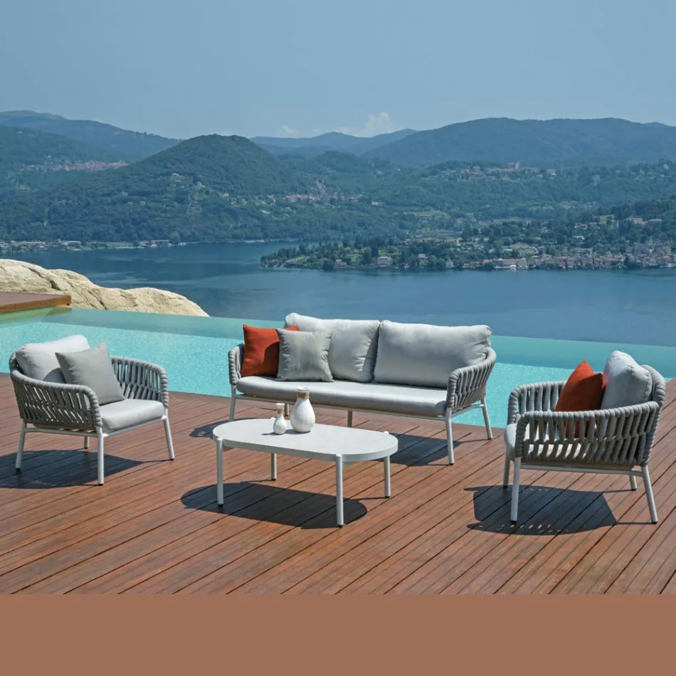 Alumini dhe Rope Garden Lounge me Tavolinë Kafe - Dingo Viadurini