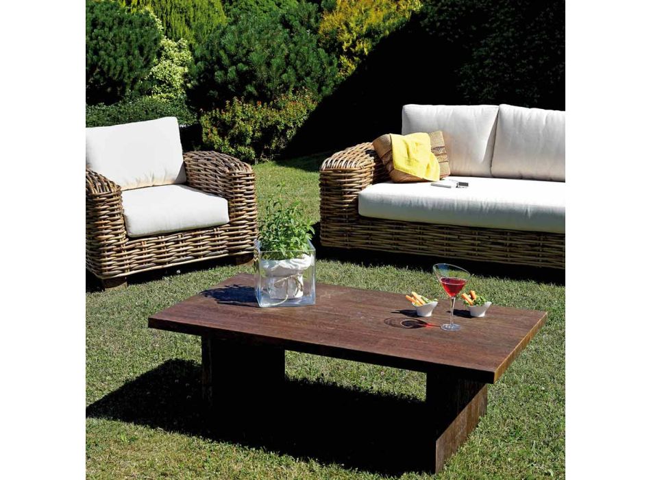 Rattan Garden Lounge me Tavolinë kafeje prej druri dhe jastëkë - Hugues Viadurini