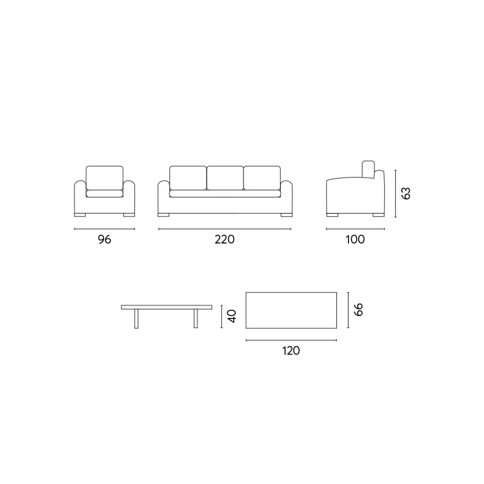Rattan Garden Lounge me tavolinë kafeje prej druri dhe jastëkë - Hugues Viadurini
