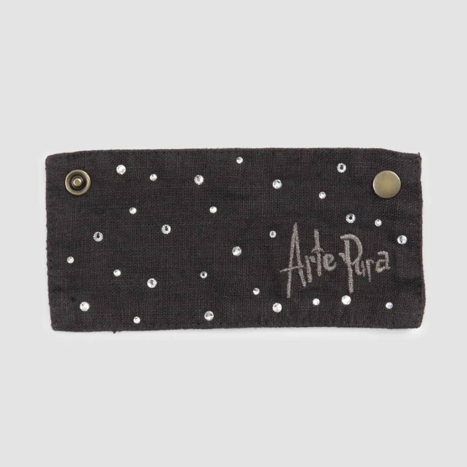 Tabaka pikuese prej liri e bardhë ose e zezë me qëndisje dhe kristale 2 copë - Salvino Viadurini