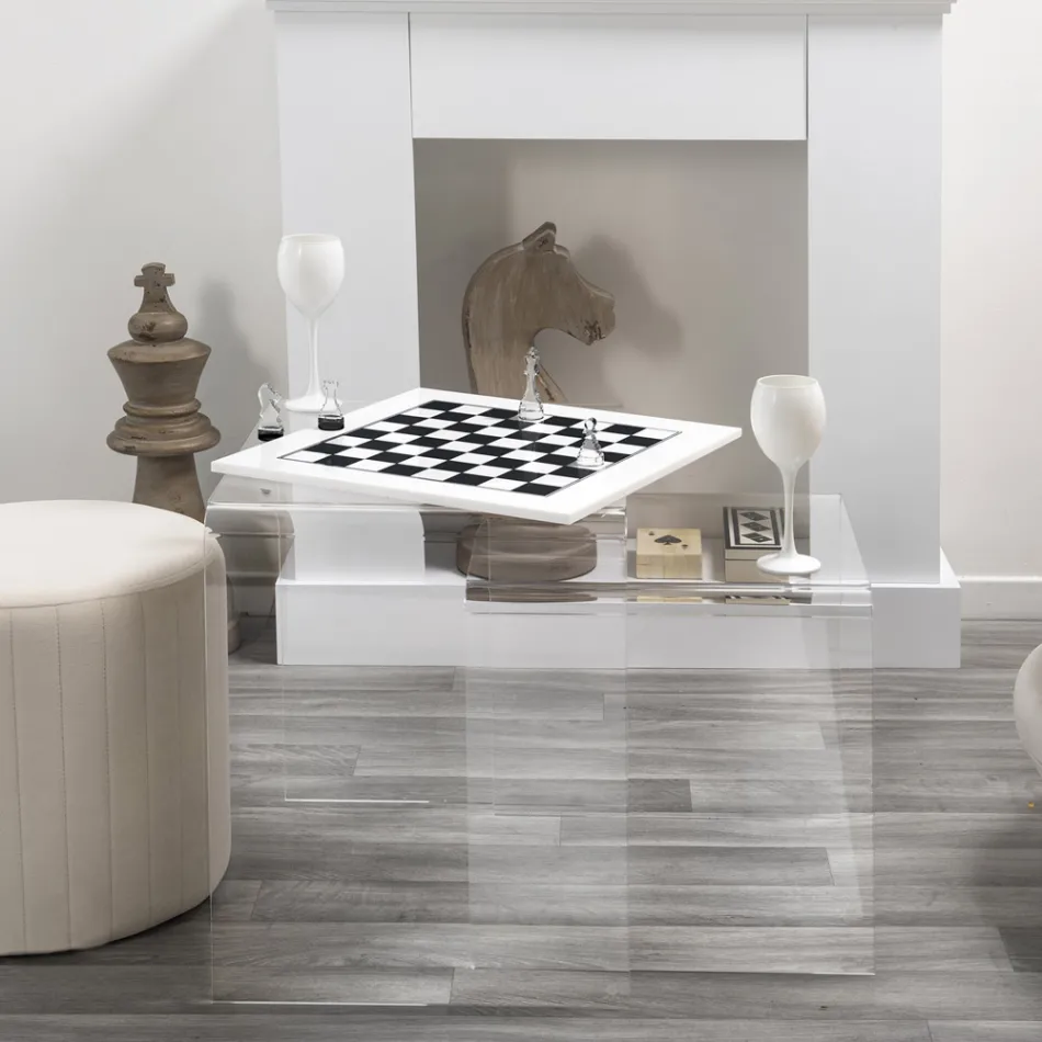 Tabelë shahu moderne me pleksiglas të zi ose të bardhë, Prodhuar në Itali - mat Viadurini
