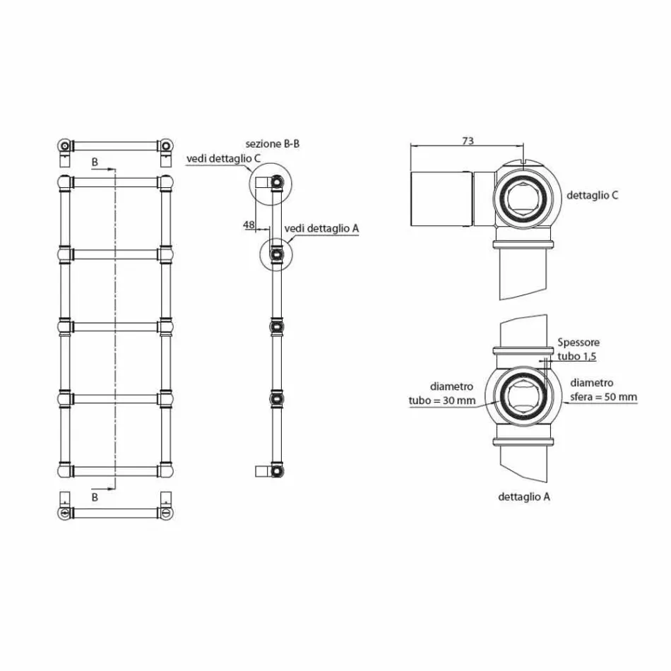 Tub prej bronzi ngrohëse për peshqir modular hidraulik Ari 311 W - Cezari Viadurini