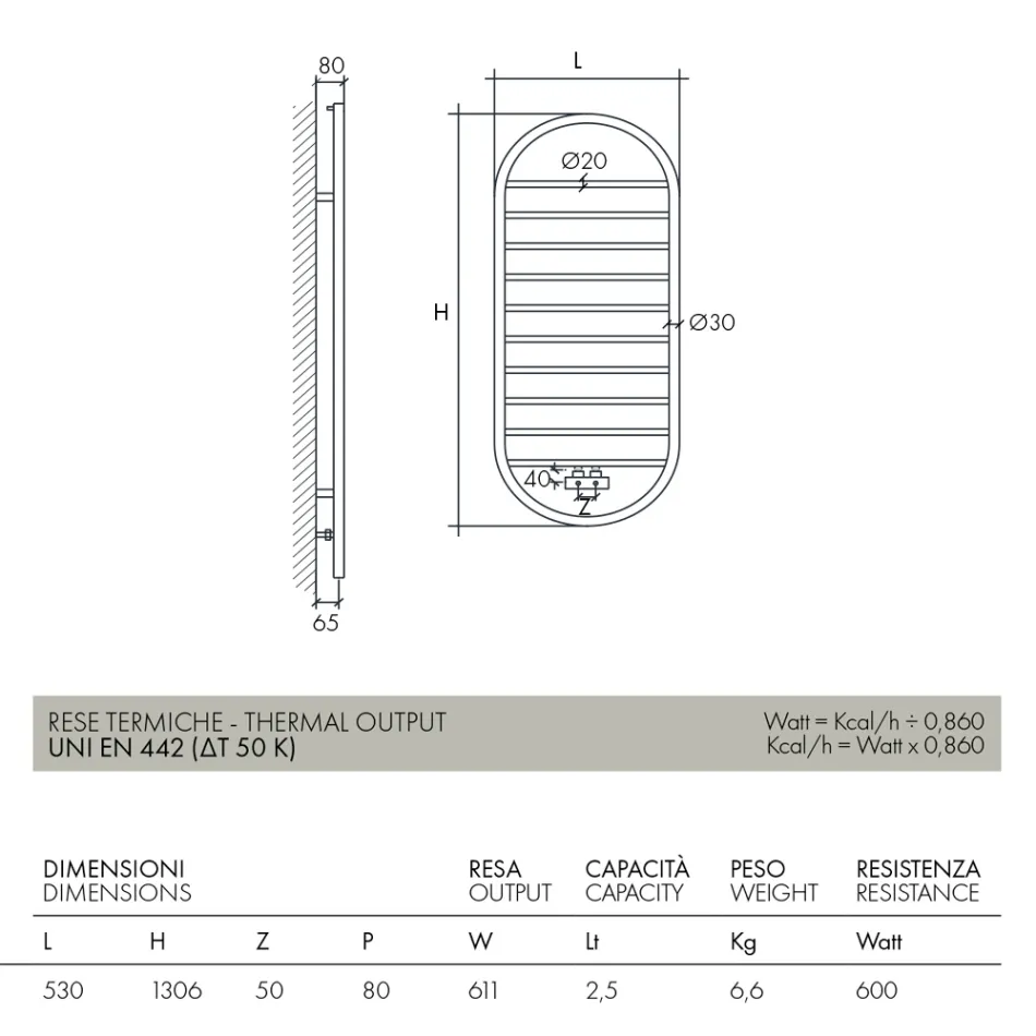 Ngrohëse peshqirësh me dizajn “Tutto Tondo Slim” në çelik Prodhuar në Itali - E lëmuar Viadurini